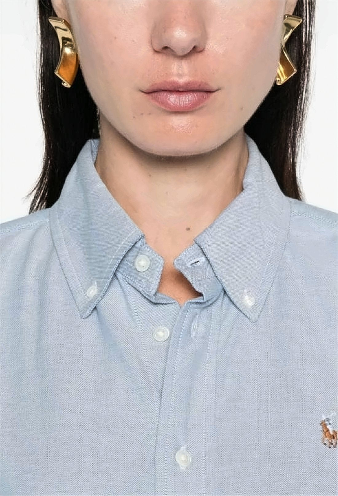 Light Blue Textured Button-Down Shirt with Embroidered Logo