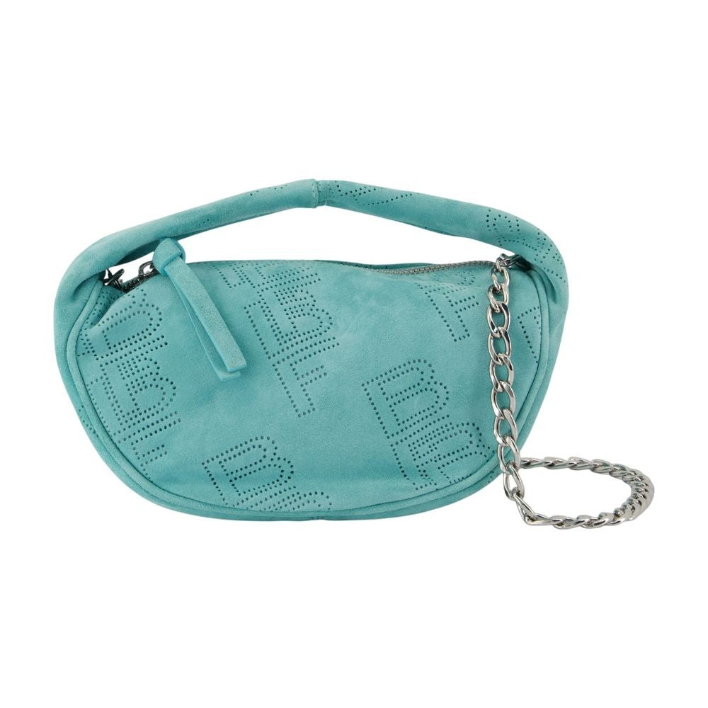 Sky Blue Leather Mini Curved Rectangular Bag