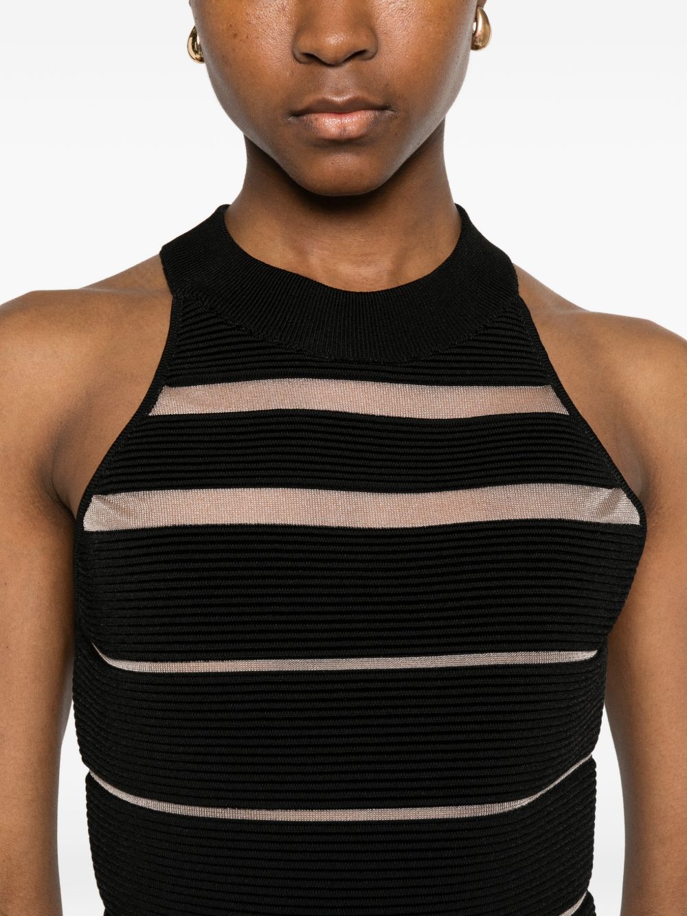 Sleeveless A-Line Dress with Ribbed Bodice and Striped Accents
