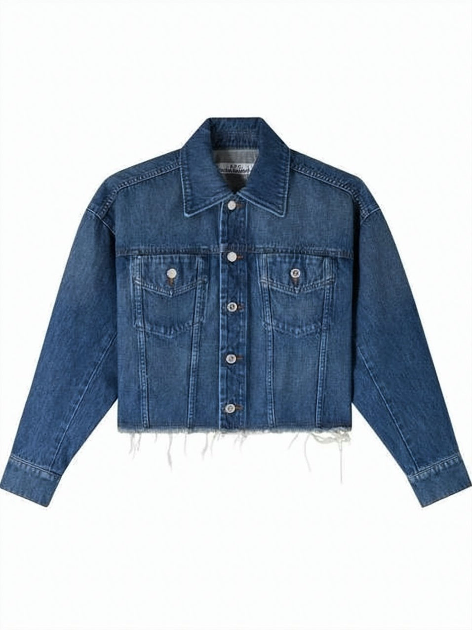 Cropped Denim Jacket With Classic Collar