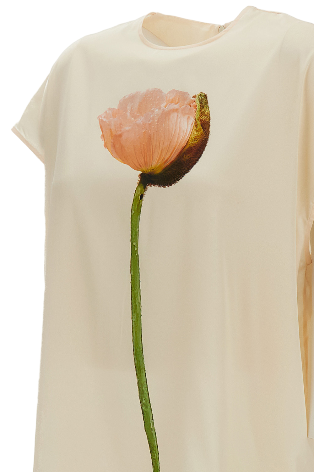 Cream Poppy Motif Satin Smock Top