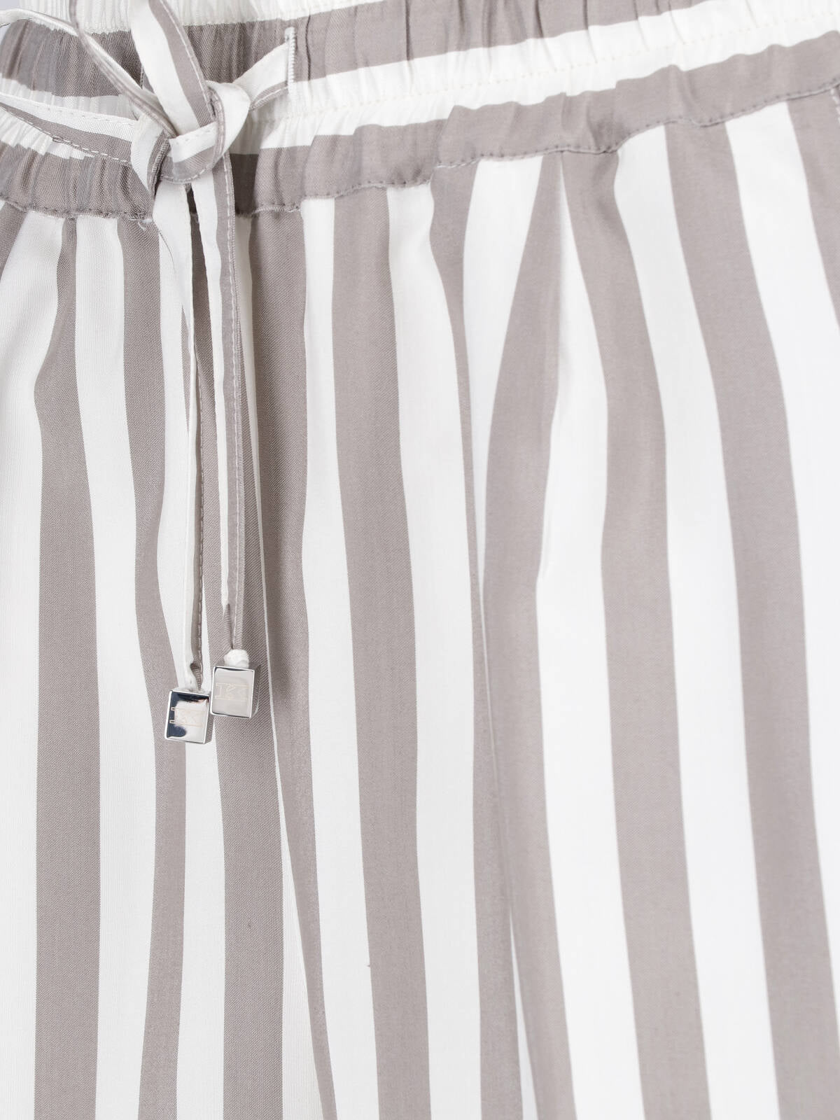 Beige Wide-Leg Vertical Striped Silk Trousers
