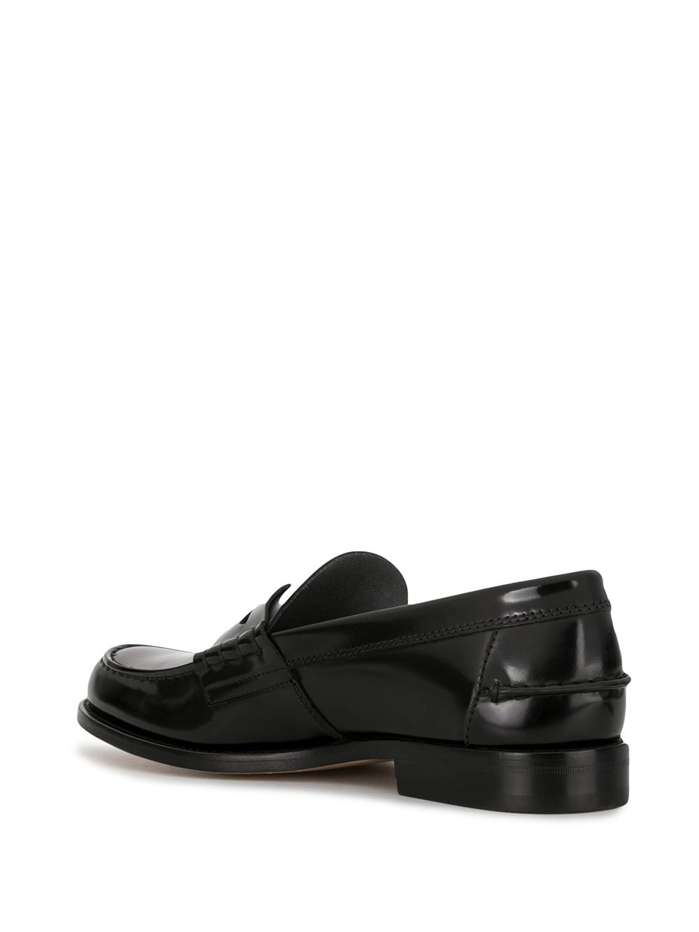 Round Toe Slip-On Black Leather Loafers