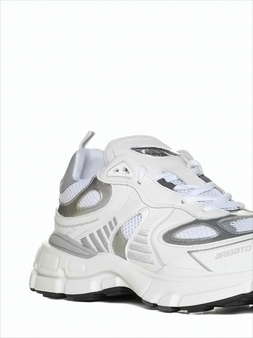 Layered Leather and Mesh White Sneakers