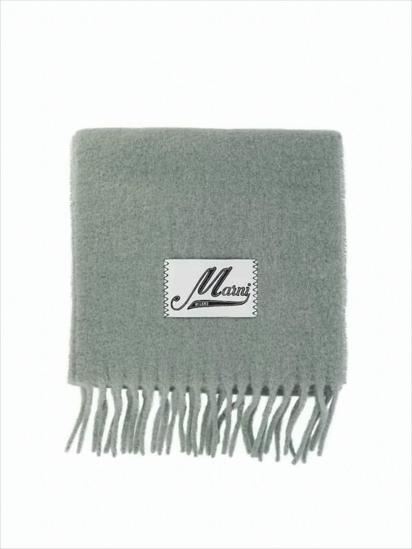 Textured Grey Alpaca-Blend Scarf with Fringed Edges