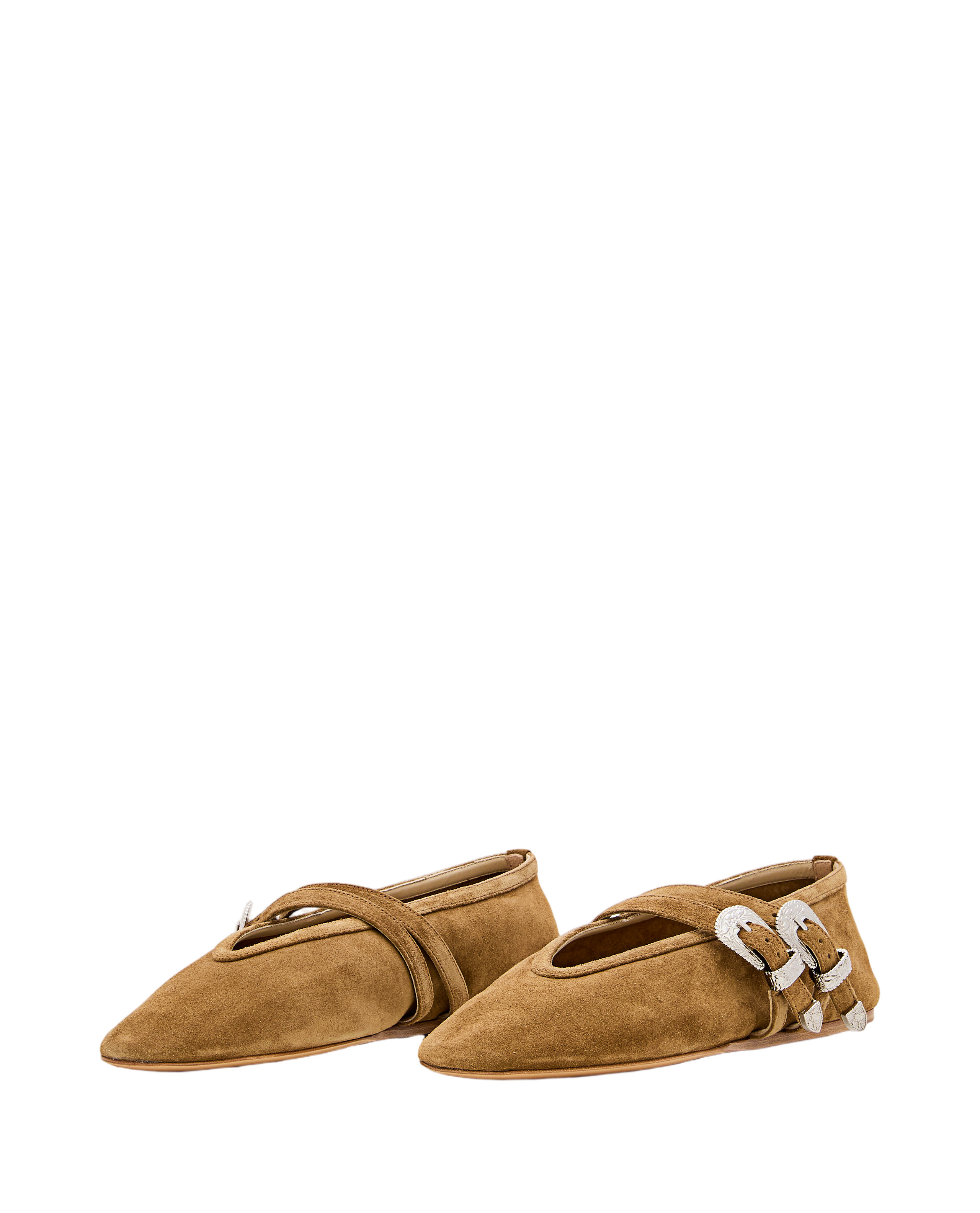 Pointed Suede Ballet Flats With Straps