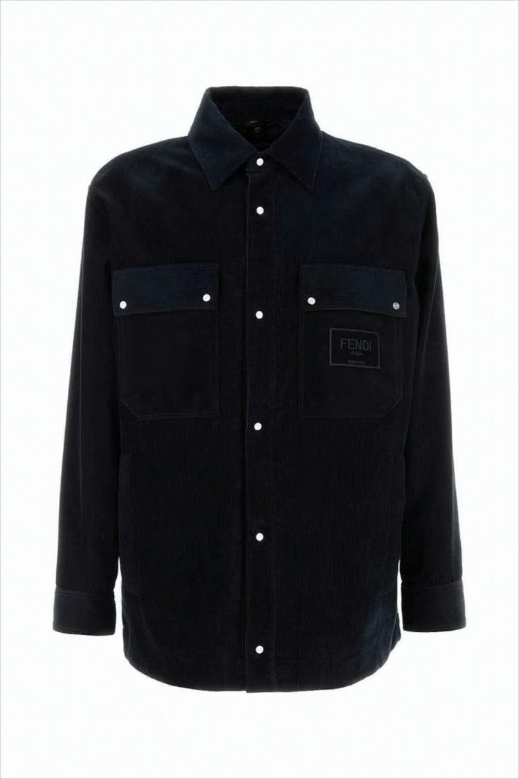 Boxy Black Jacket with Corduroy Texture