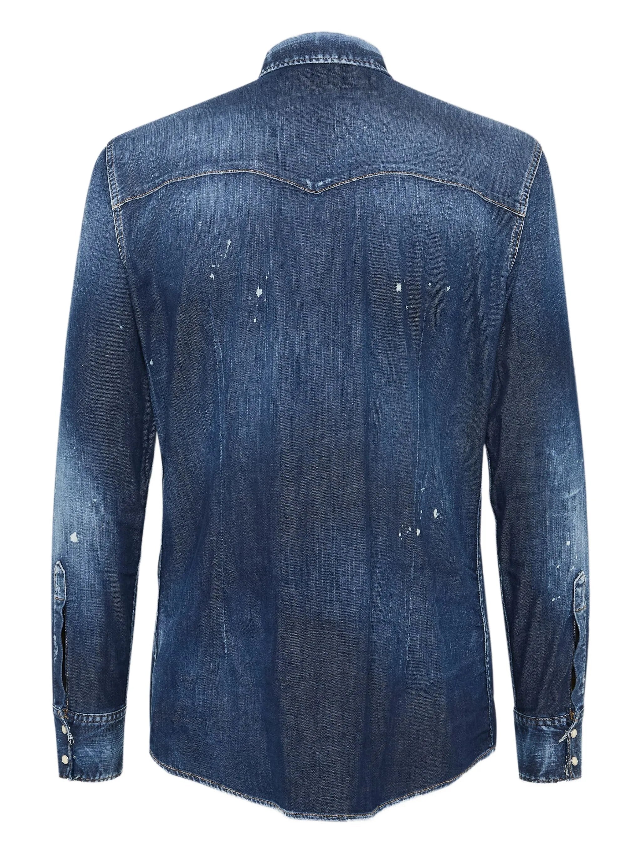 Fashion Western Distressed Denim Label Shirt