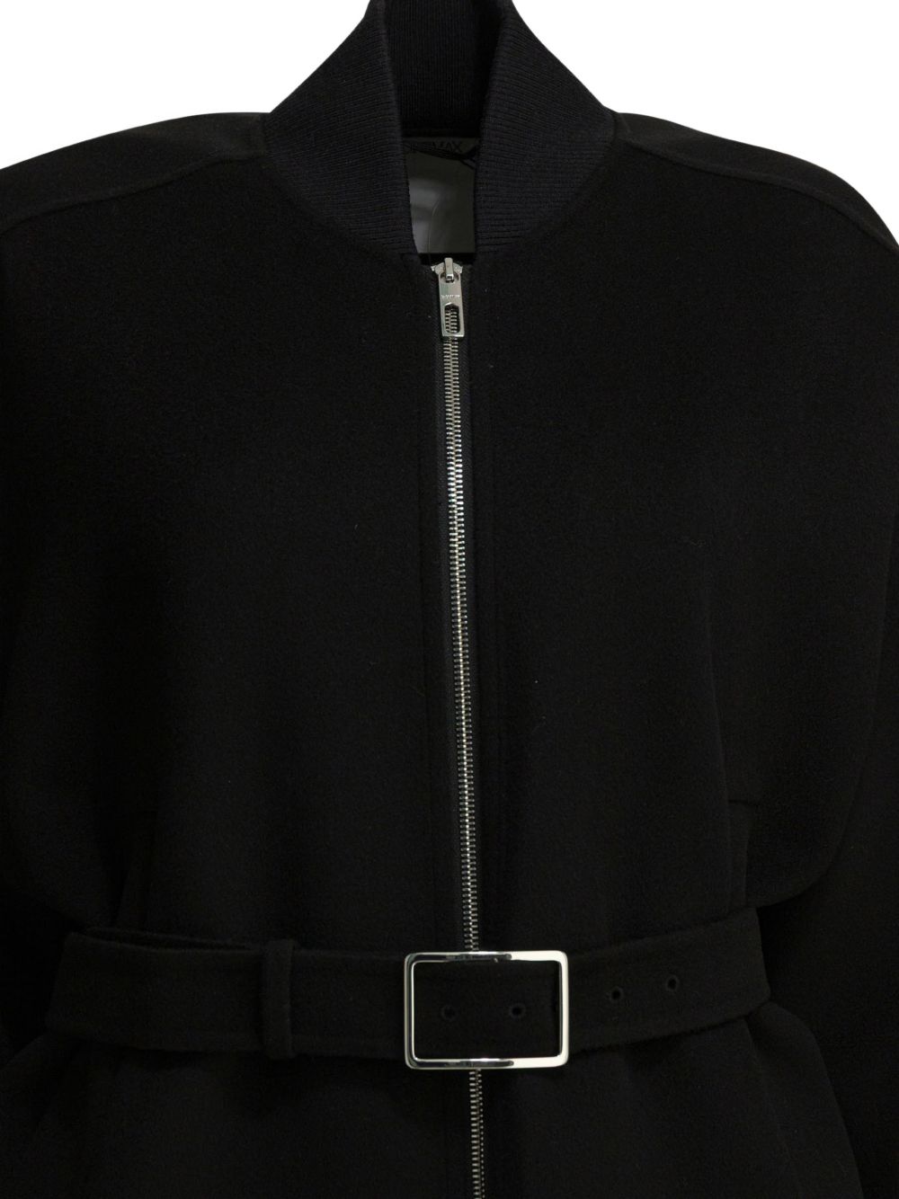 Belted Black Jacket with High Collar