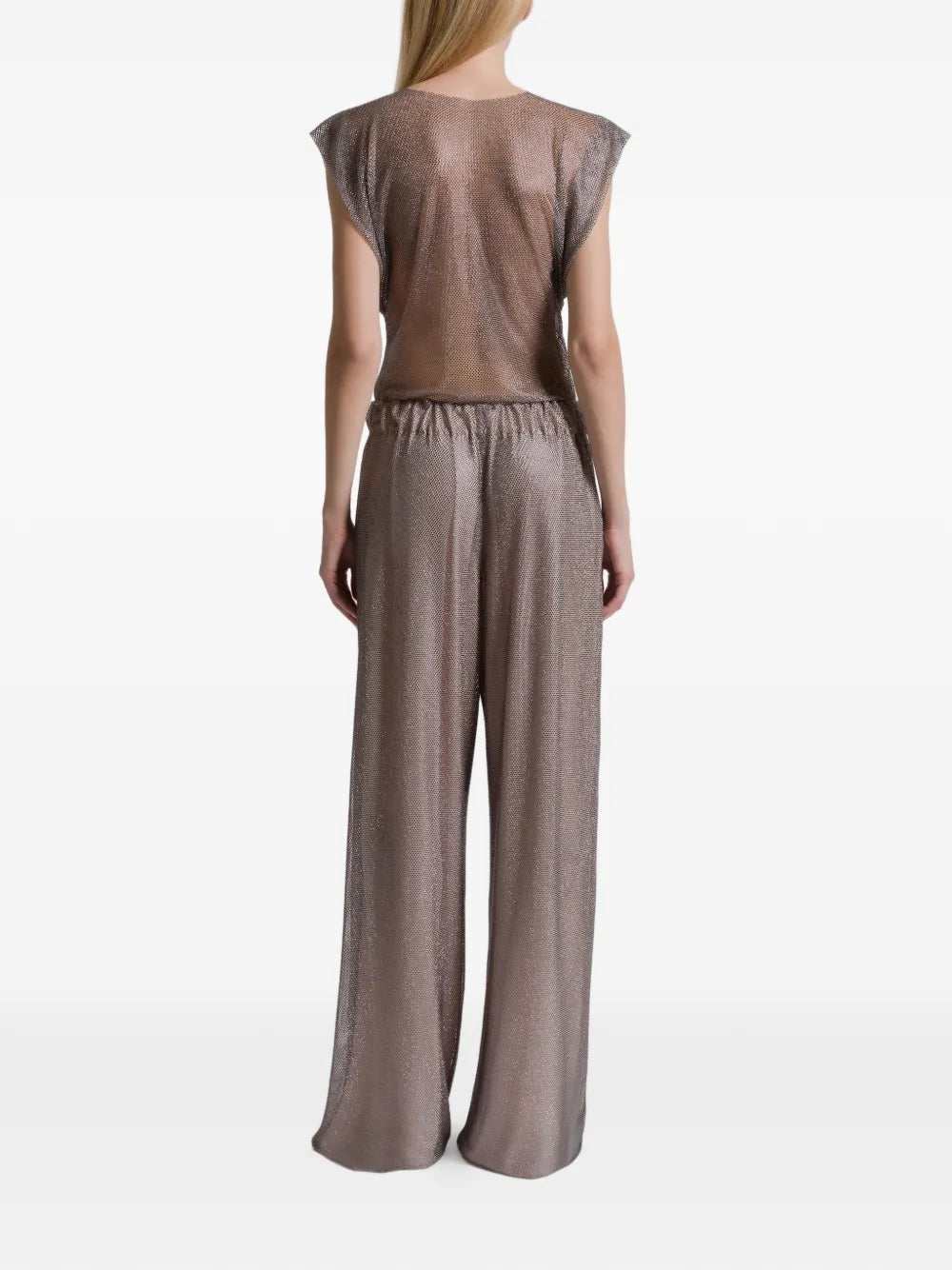 Wide-Leg Pants with Elastic Waistband and Sheer Fabric