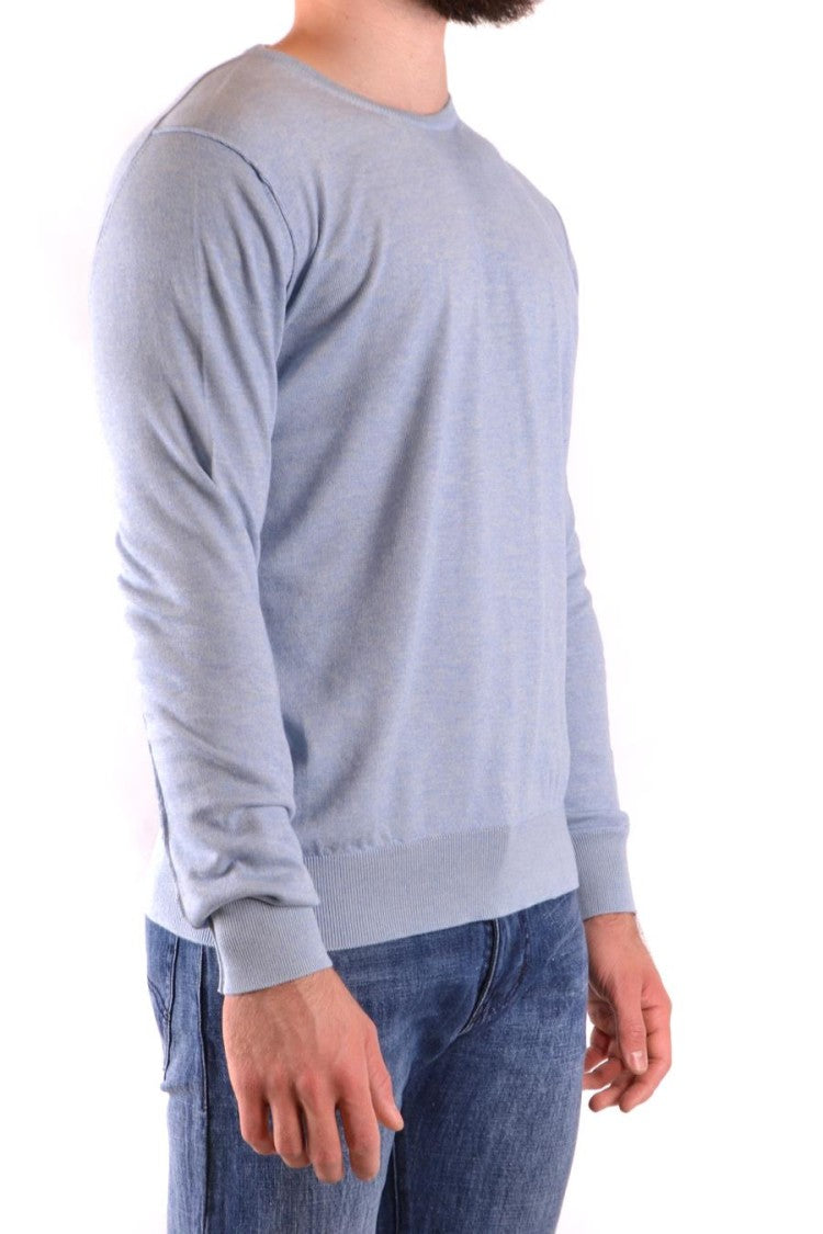 Fine-Knit Light Blue Sweater With Crew Neckline