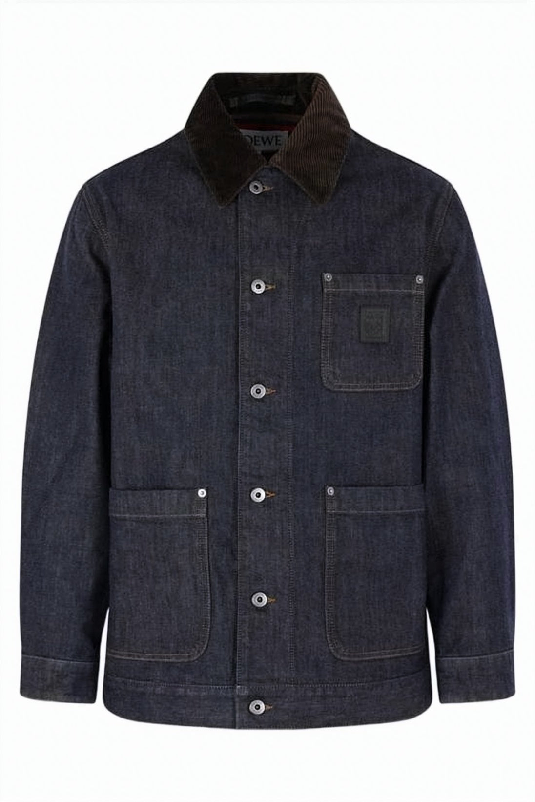 Structured Denim Jacket With Corduroy Collar And Branded Buttons