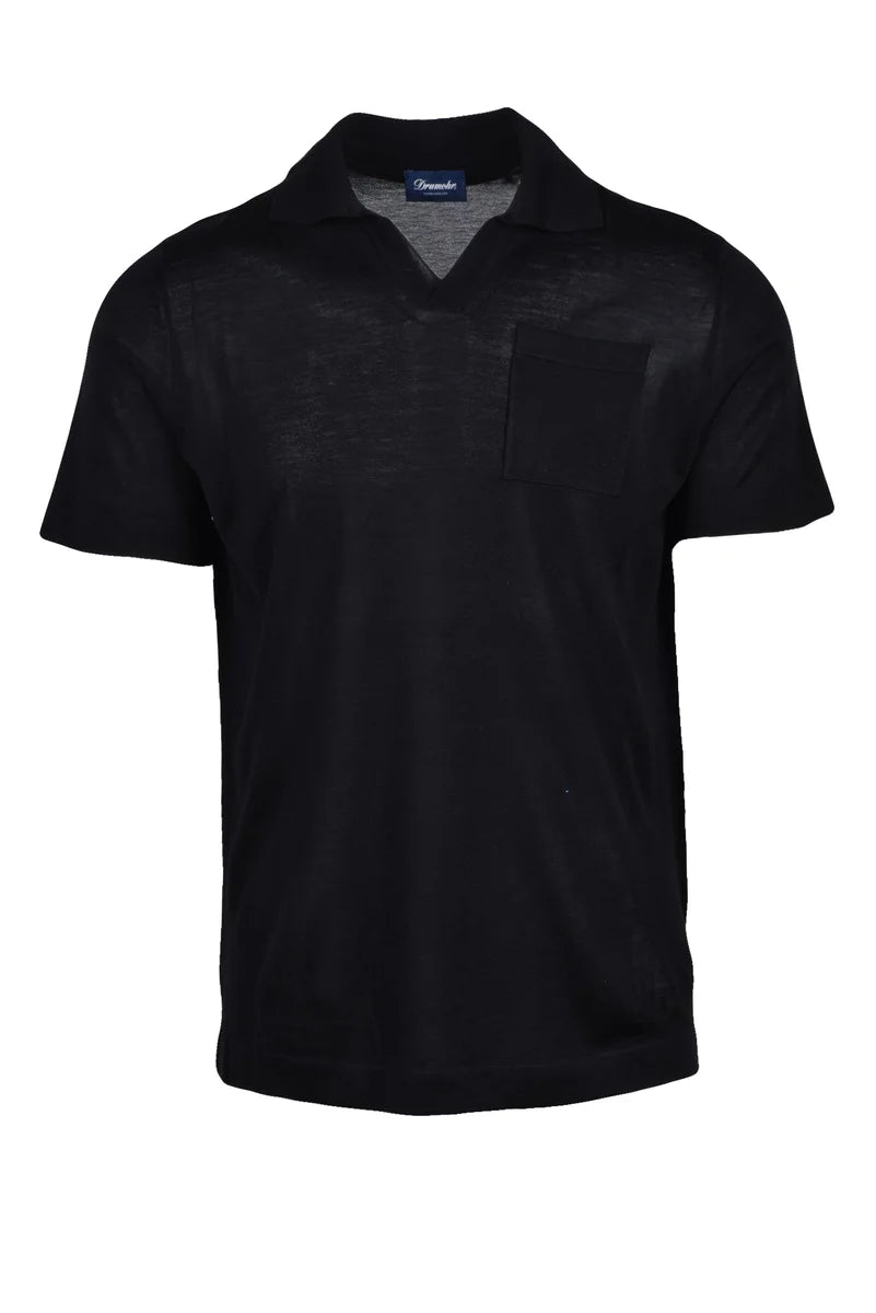 Silk Knit Polo Shirt - Black