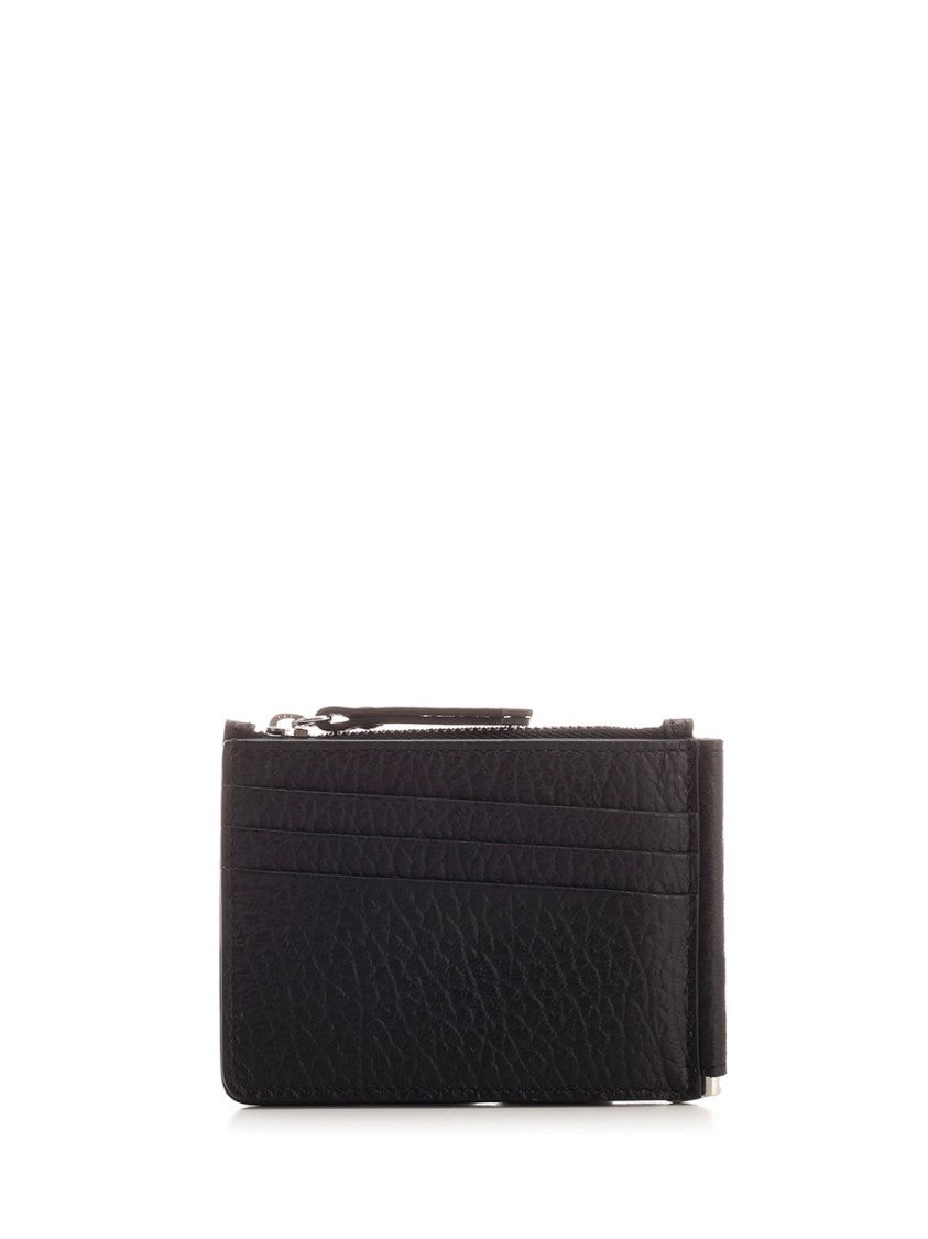 Rectangular Black Calf Leather Wallet With Distinctive Stitching