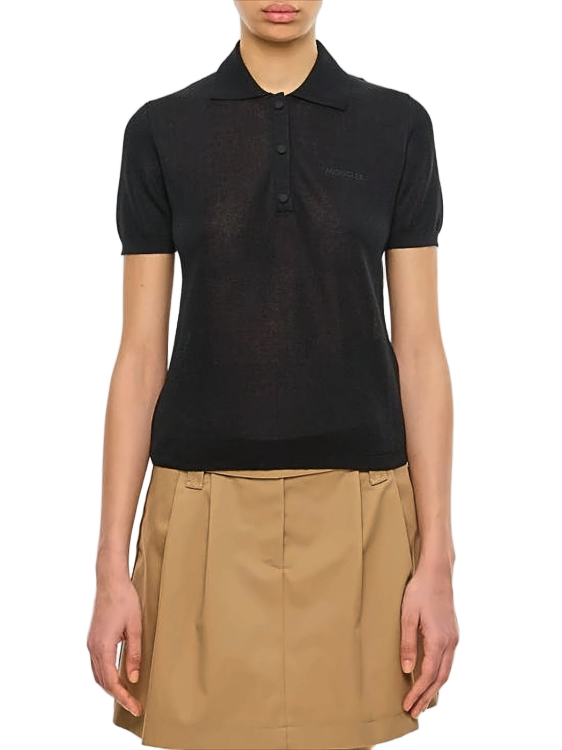 Black Fitted Polo Shirt with Collared Neckline and Subtle Logo