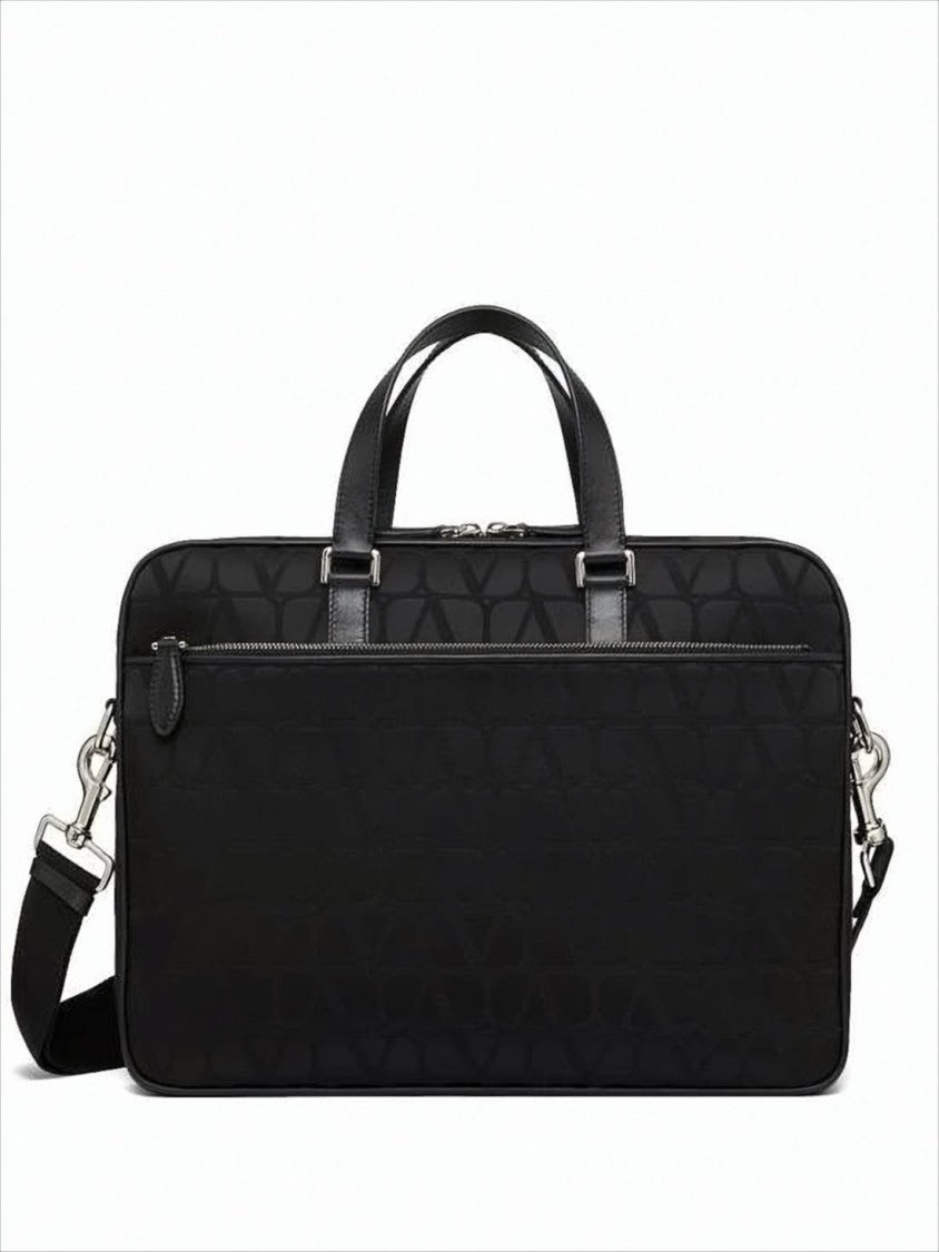 Rectangular Black Tote Bag with Calf Leather Accents