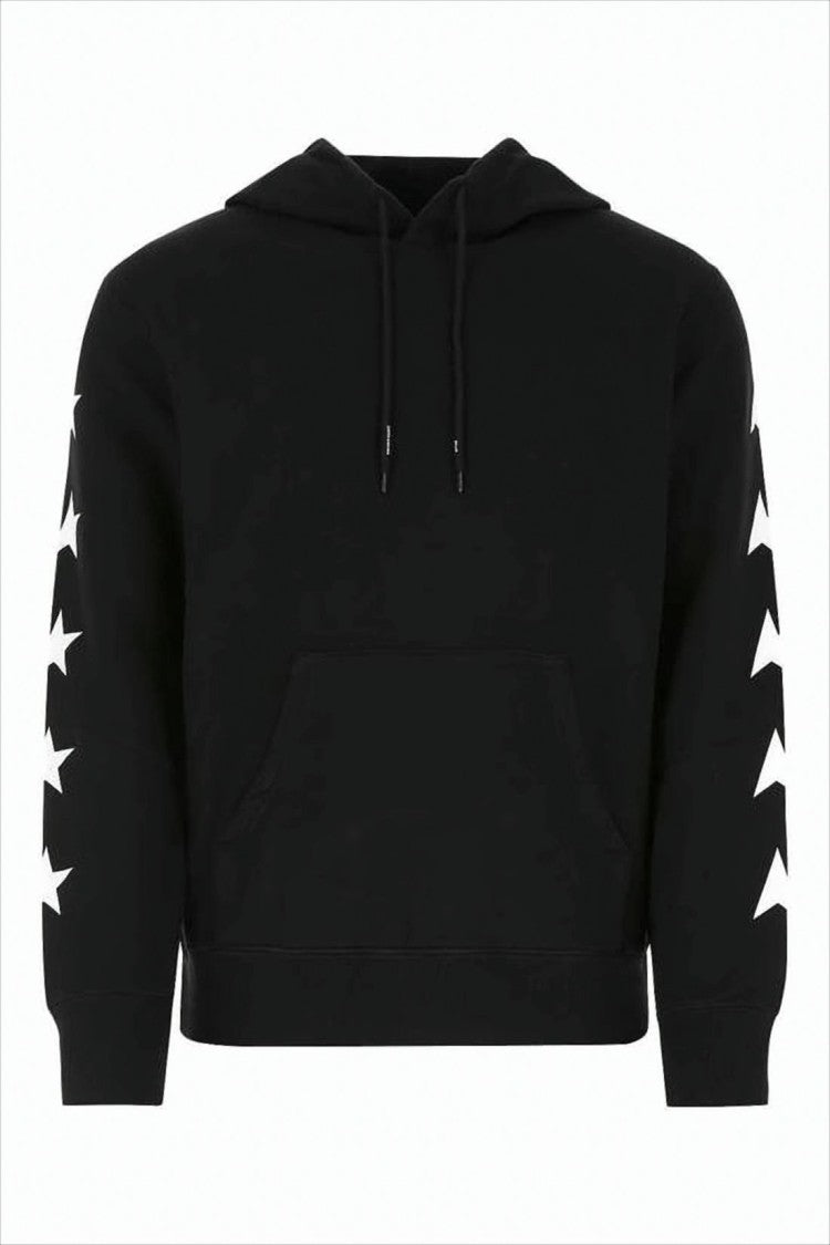 Cropped Black Hoodie With Star Graphics And Kangaroo Pocket