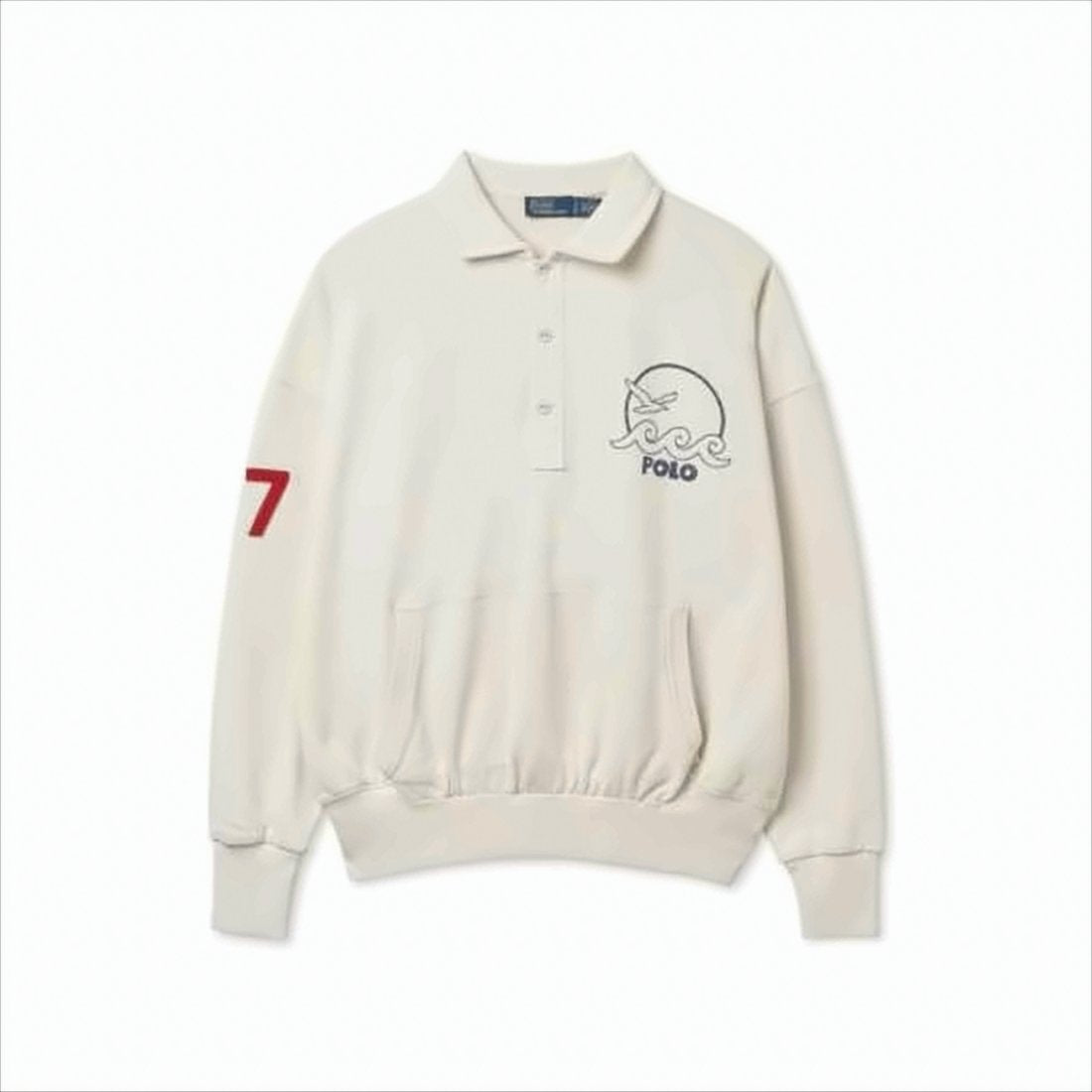 Wave Graphic Long-Sleeve Polo Shirt