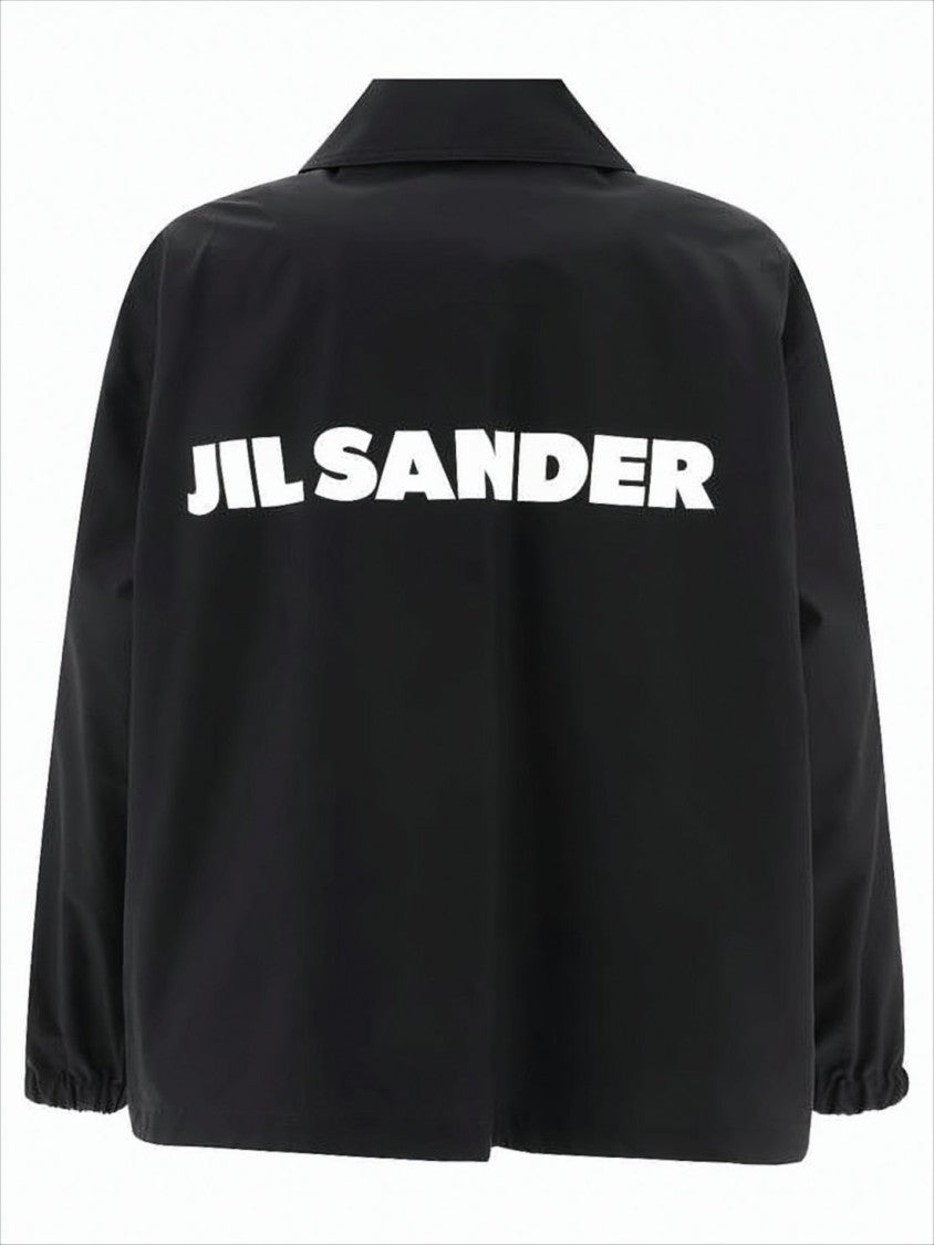Boxy Black Cotton Jacket with Bold Logo Detailing