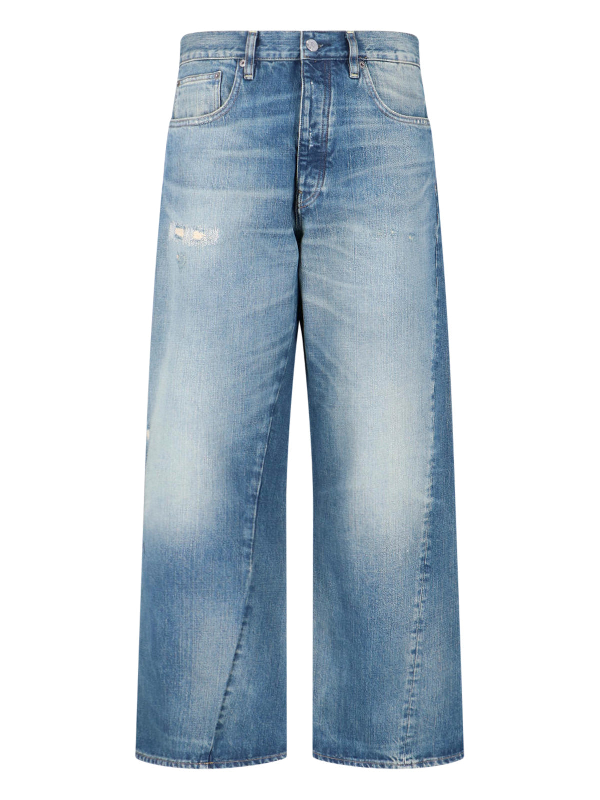 Blue Twist Wide-Leg Distressed Jeans