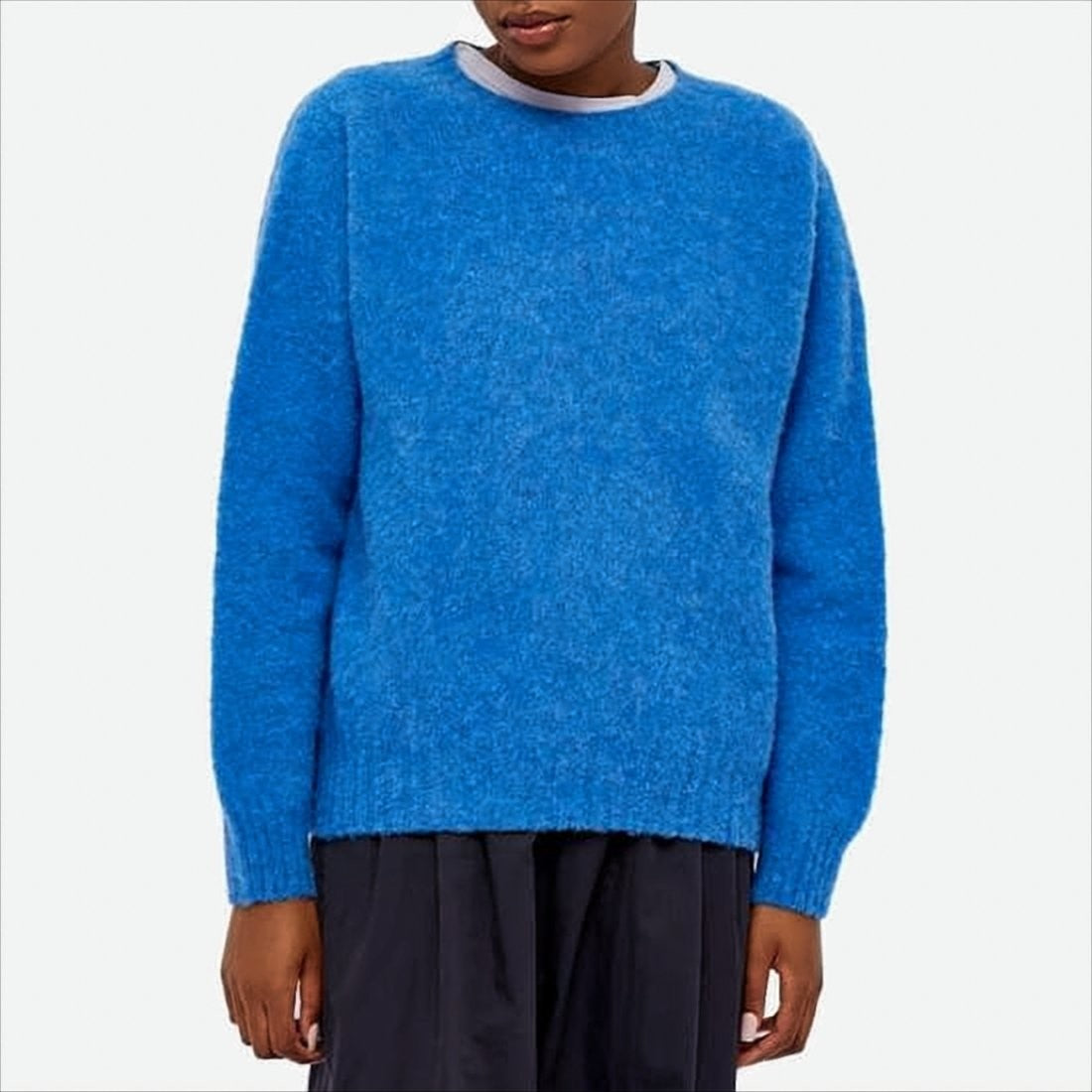Fuzzy Texture Crew Neck Sweater In Vibrant Blue