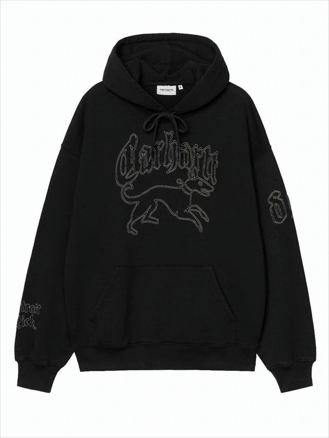 Embroidered Black Hoodie with Graphic Front