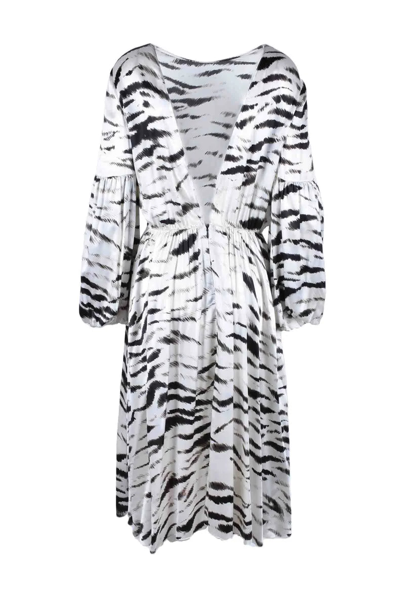 Long Silk Dress - White/Black