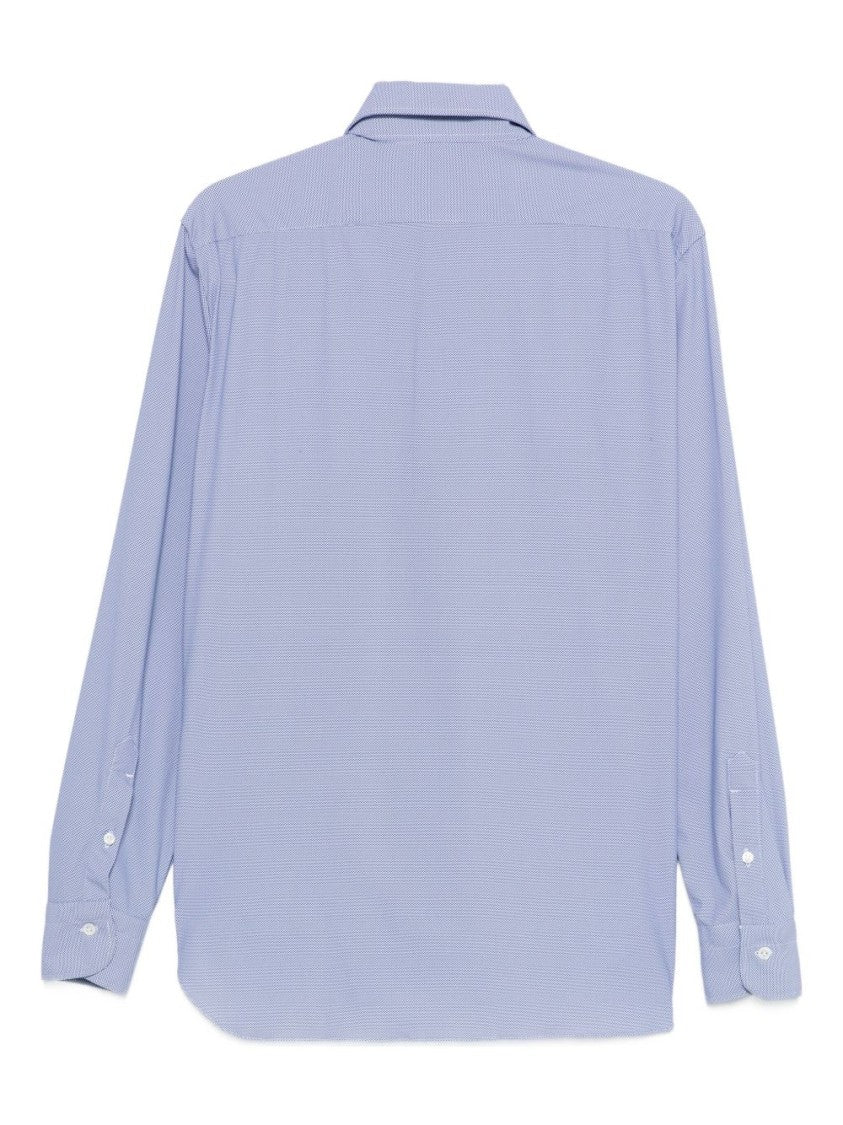Tailored Long-Sleeve Shirt with Subtle Micro-Pattern