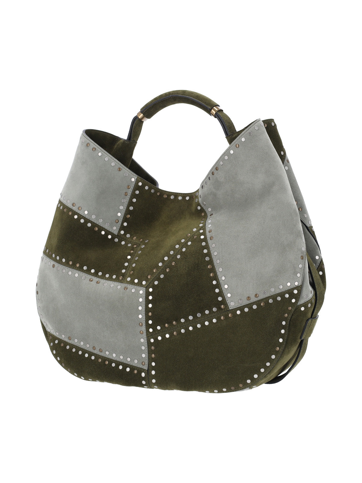 Green Patchwork Studded Leather Handbag