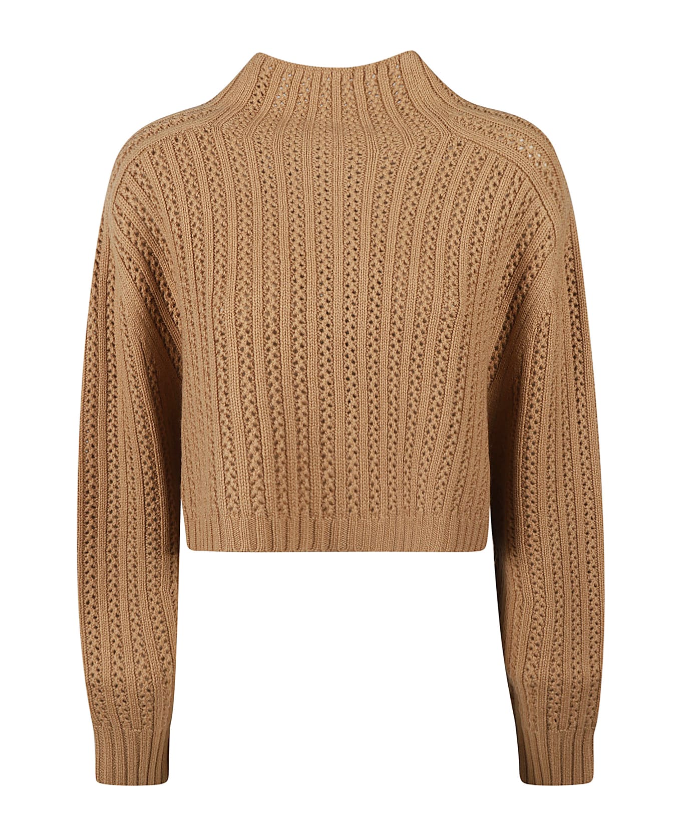 Textured Cable Knit Sweater with High Neckline