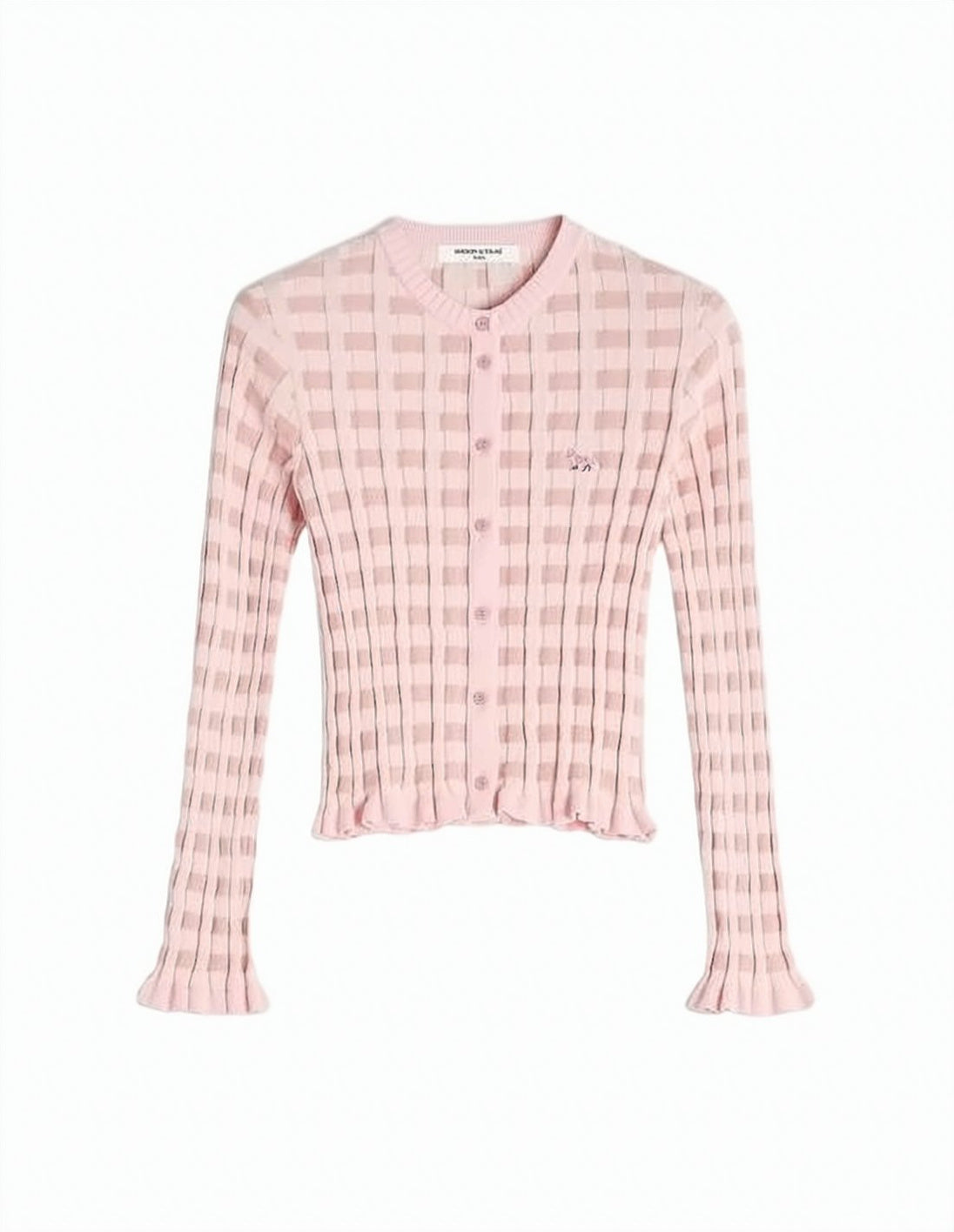 Ribbed Knit Cardigan with Ruffled Cuffs