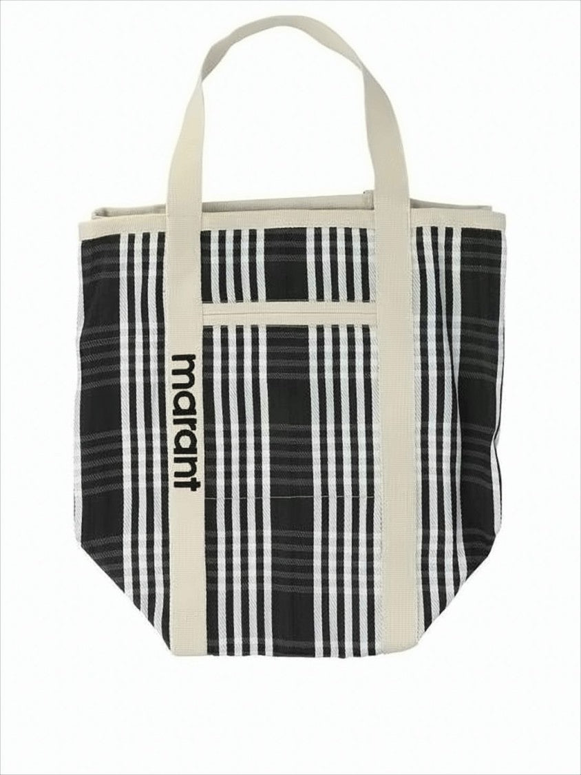 Plaid Tote Bag with Cream Handles