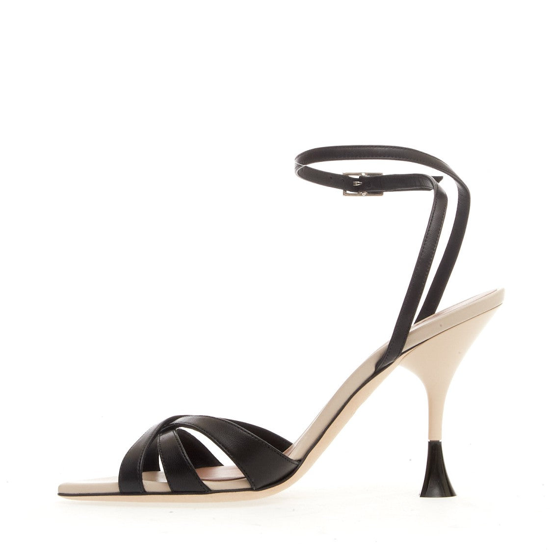 100Mm Biege And Black Heel Sandal