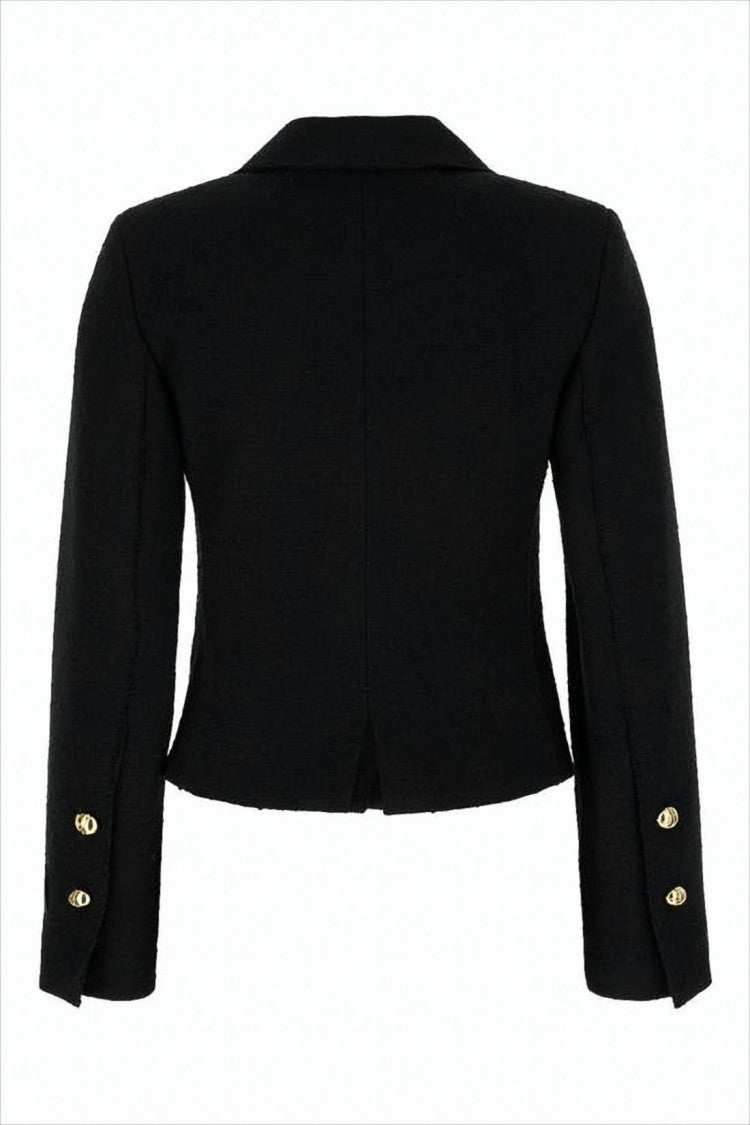 Structured Black Wool Blend Jacket with Classic Collar