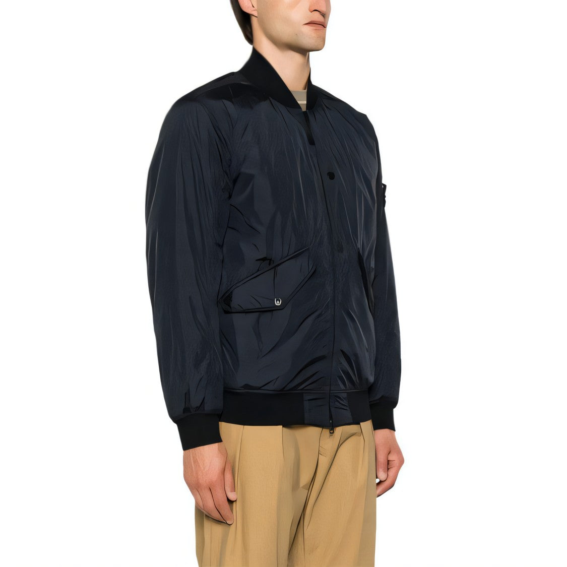 Black Stone Island Jacket With Ribbed Cuffs