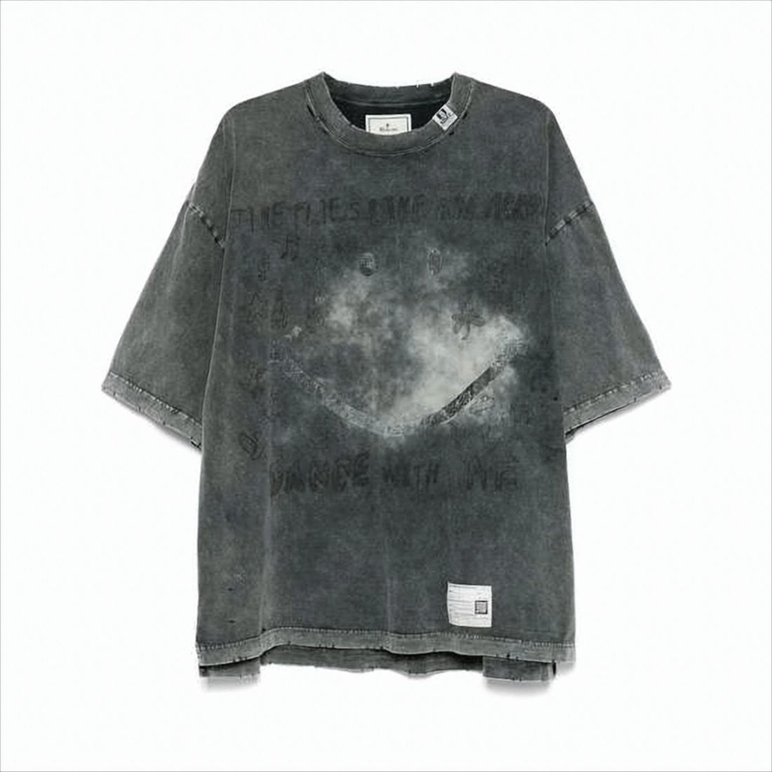 Washed Charcoal Grey Oversized Tee with Distressed Graphics