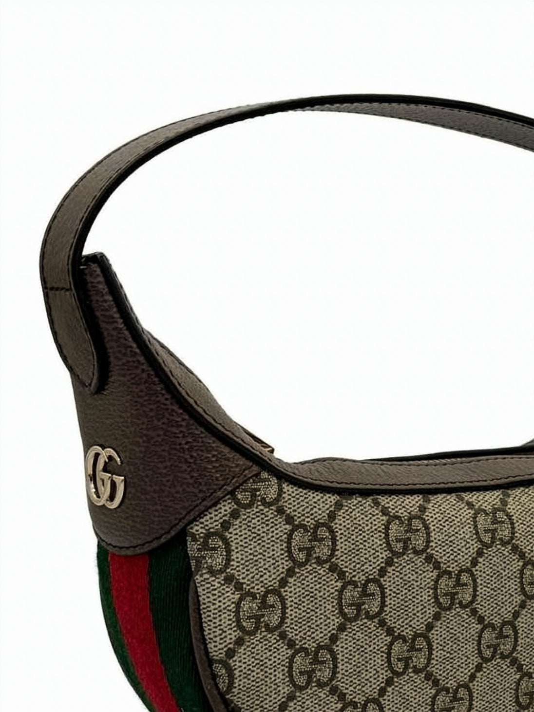 Crescent-Shaped Monogram Canvas Shoulder Bag with Leather Accents