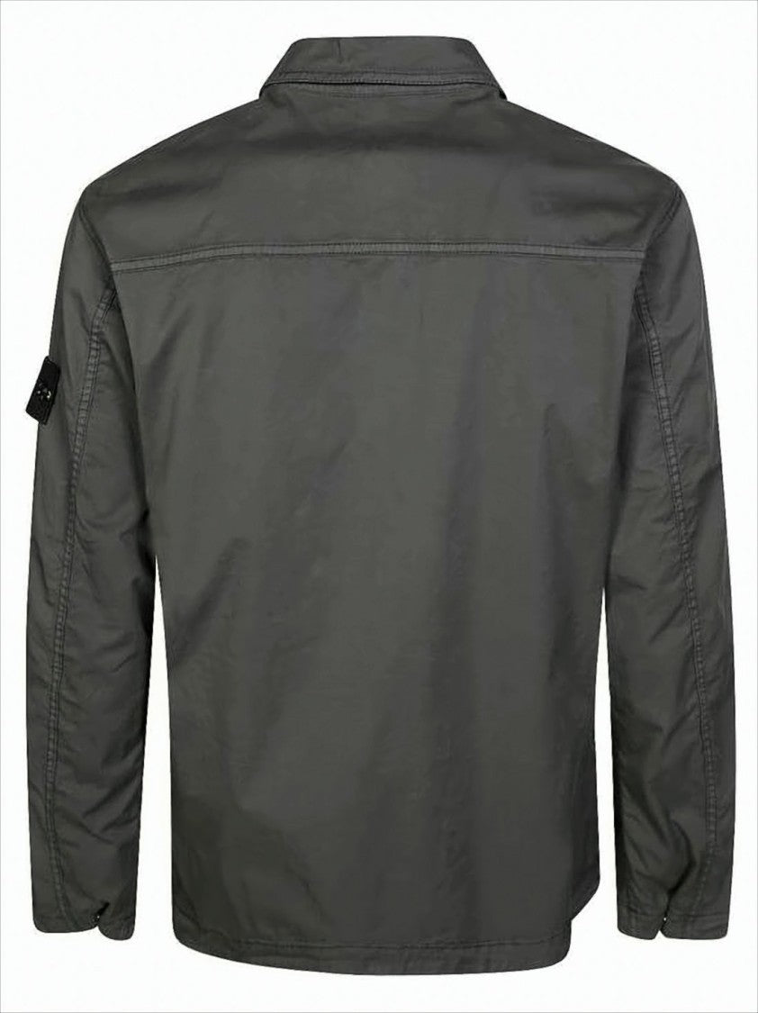 Long-Sleeve Structured Collar Shirt with Zipper Closure