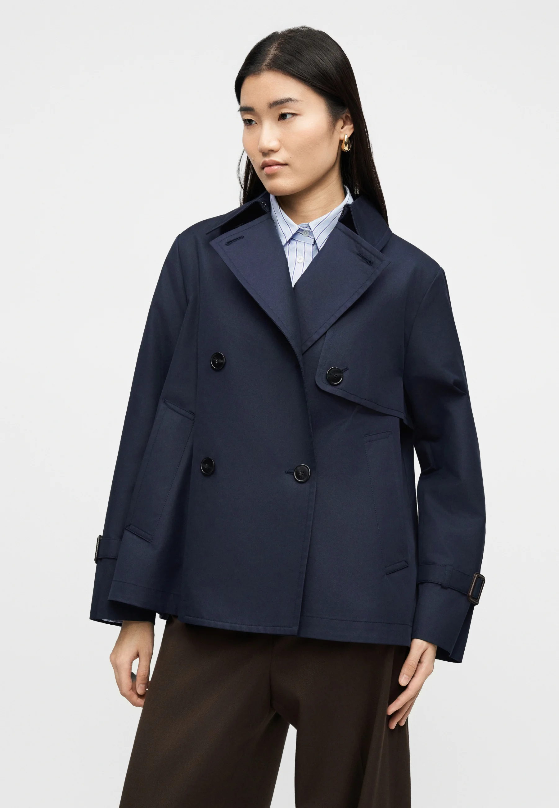 Navy Blue Cotton Blend Rain Jacket