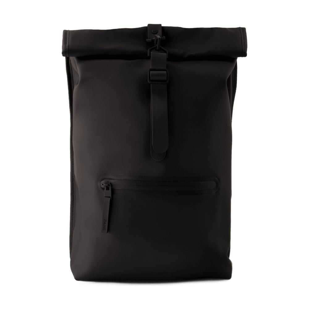 Minimalist Black Rolltop Rucksack With Adjustable Straps