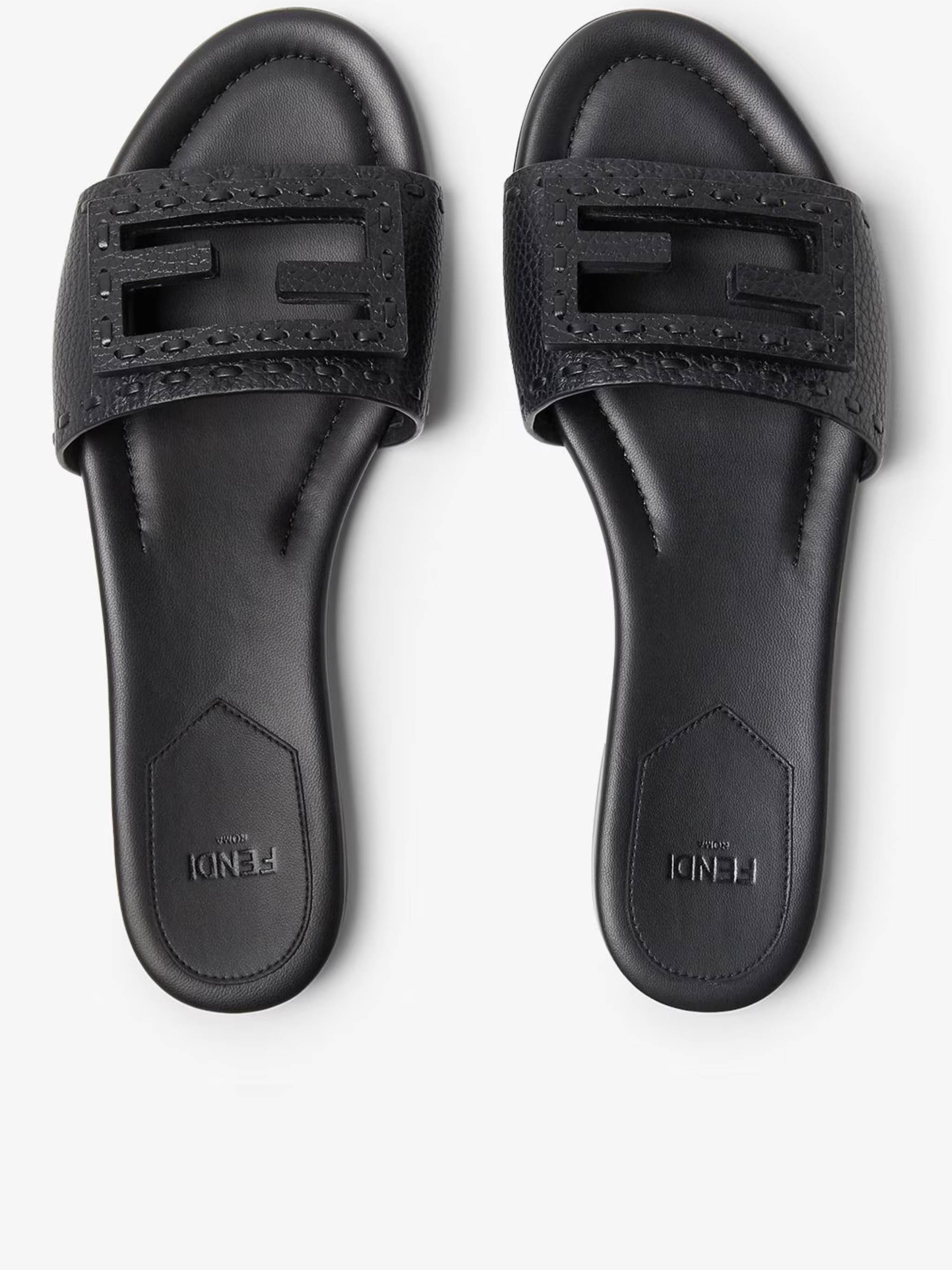 Textured Black Slide Sandal with Geometric Cut-Outs
