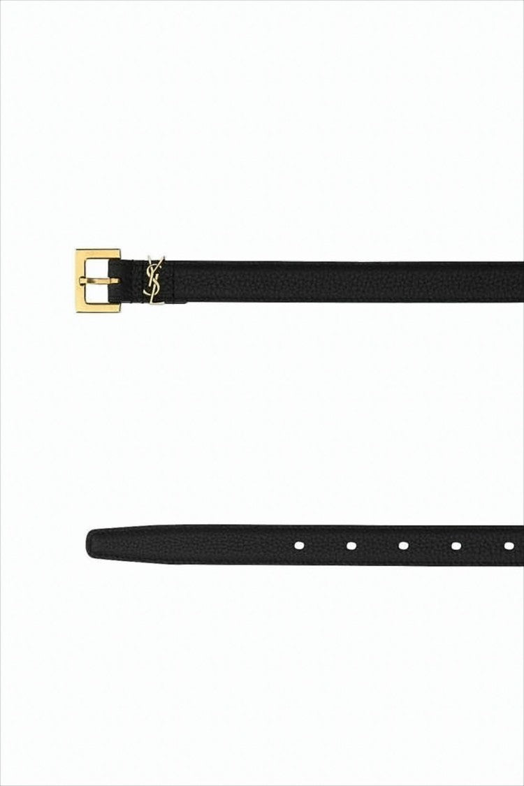 Textured Calf Leather Belt with Polished Gold-tone Buckle