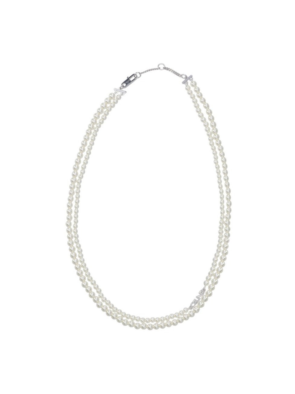 Double-Strand Glass Pearl Necklace With Silver-Toned Charm