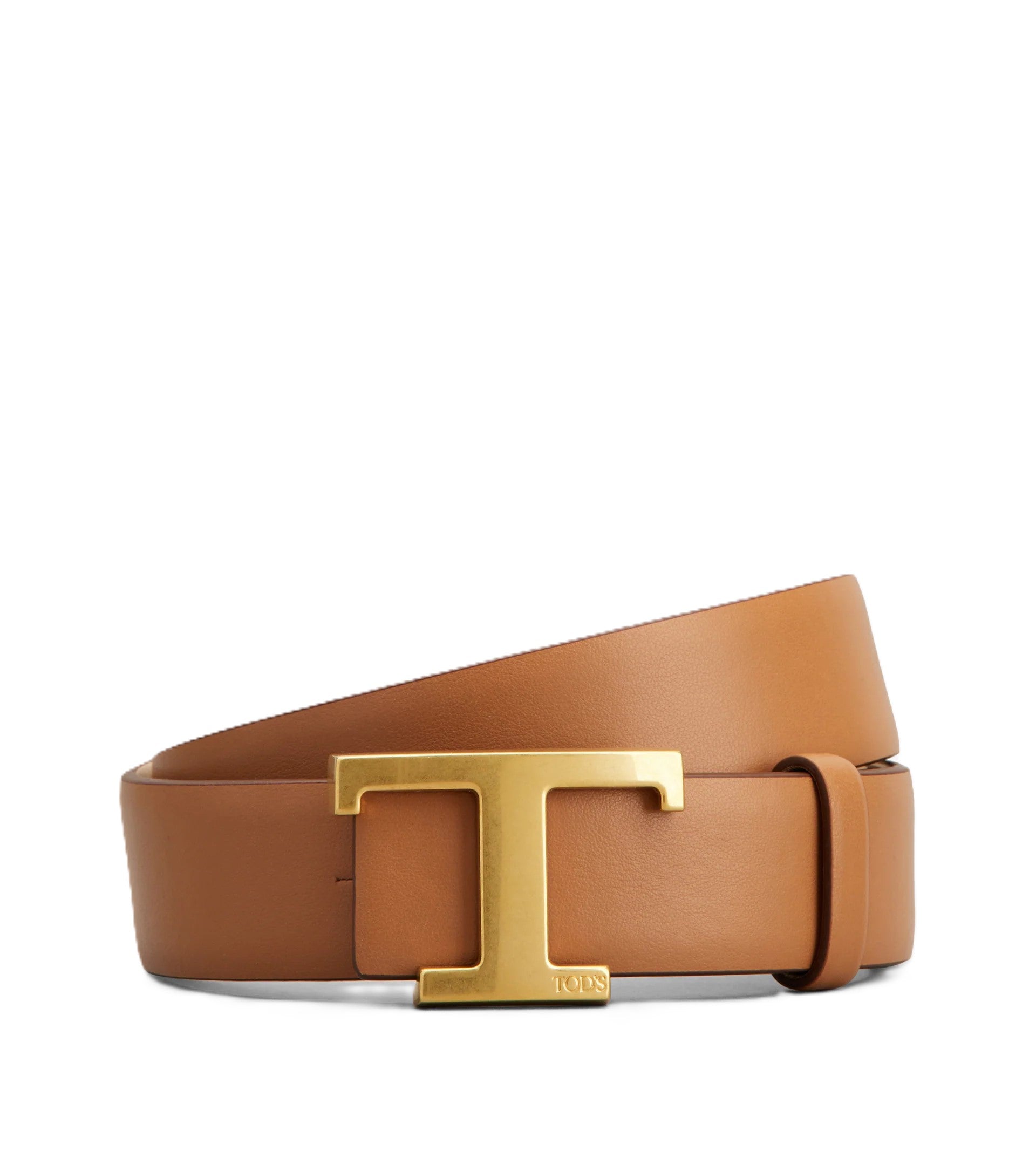 Brown Leather Belt with Gold-tone T-shaped Buckle