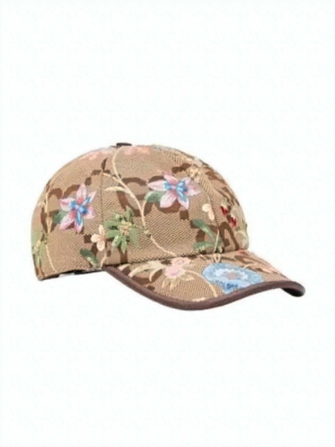 Floral Embroidered Cap with Curved Brim