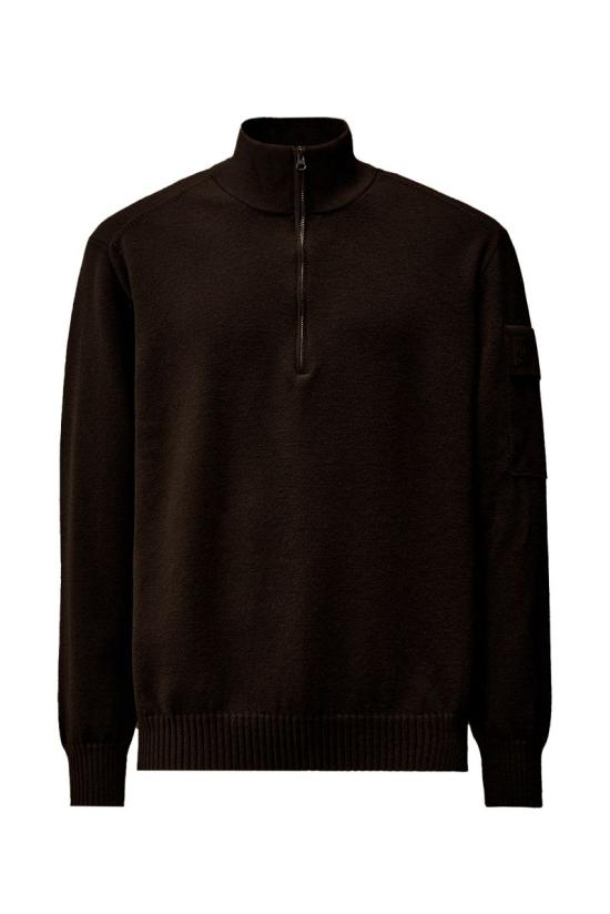 Half-Zip High Collar Sweater With Ribbed Cuffs And Pocket Detail