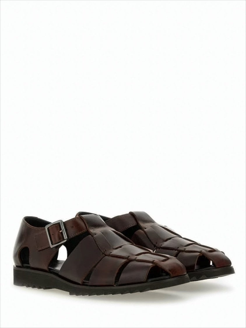 Woven Leather Sandals with Side Buckle Strap