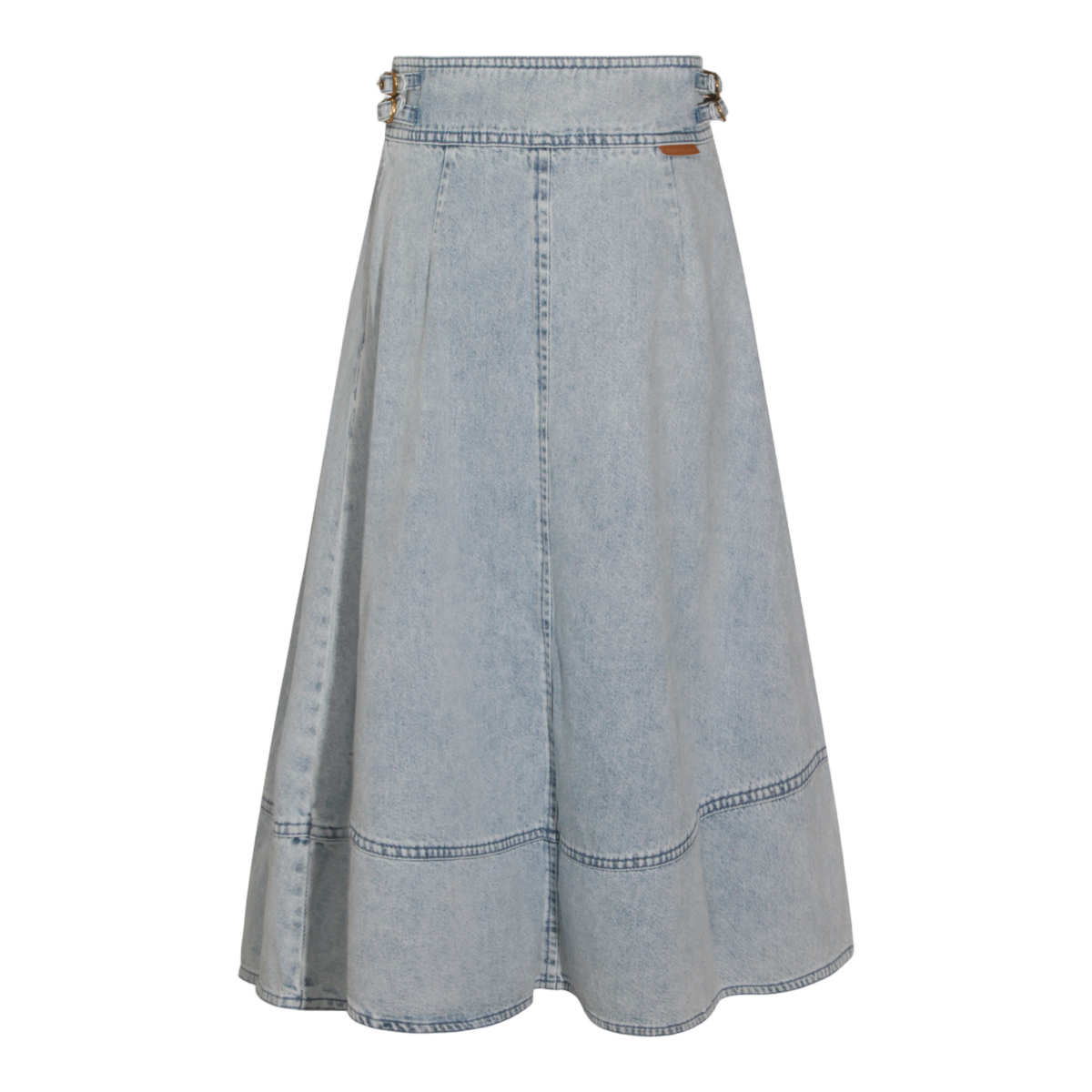 High-Waisted Flared Denim Skirt with Buttoned Waistband
