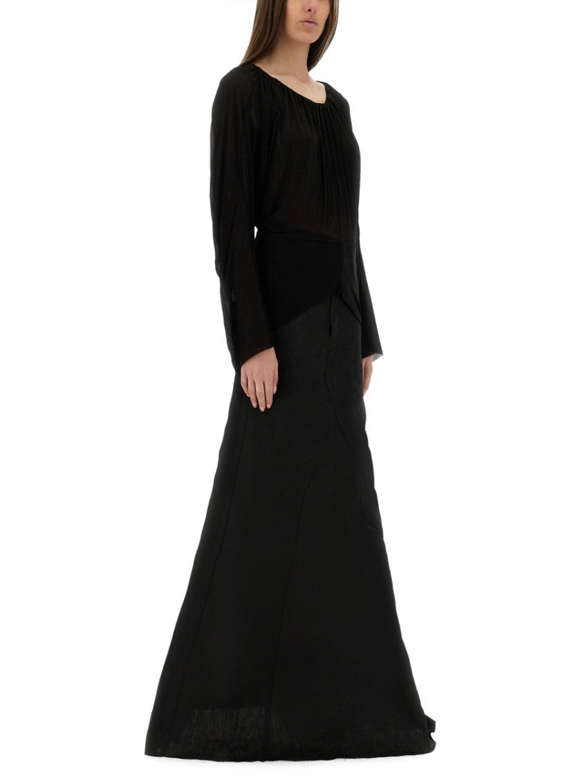 Flowing Black Draped Top With Wide Neckline