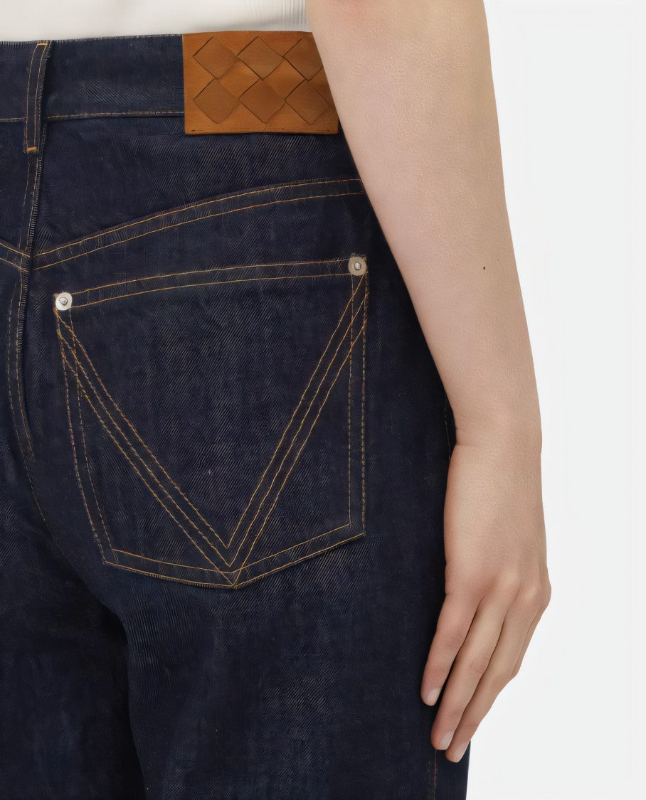 High-Waisted Wide-Leg Denim Pants with Textured Patch